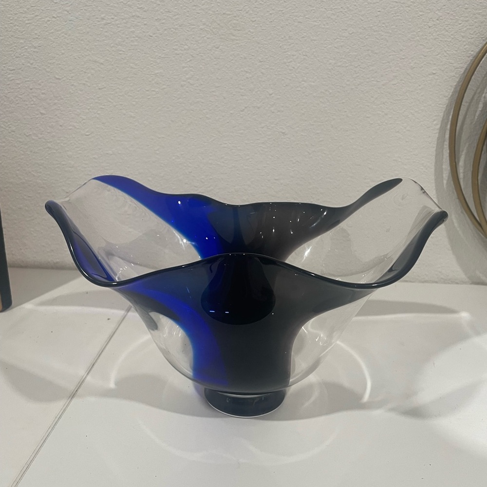 Elegant Blue and Black Glass Bowl